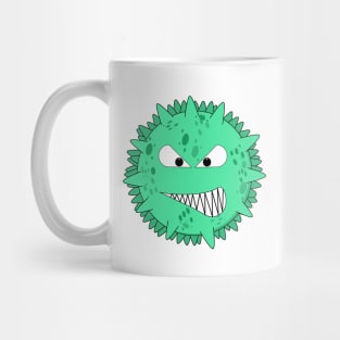 Angry turquoise virus with fierce eyes Mug